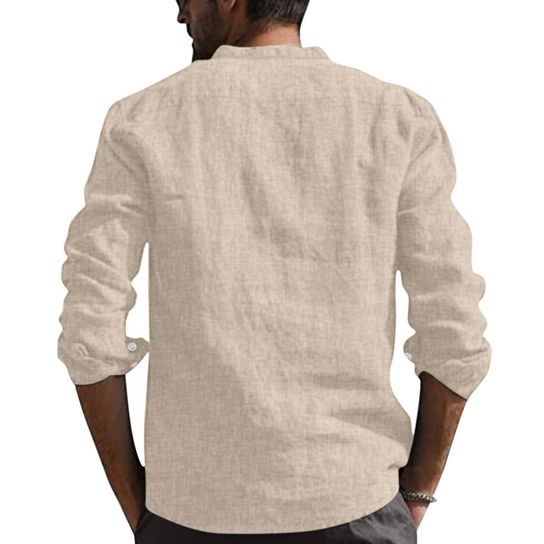 Eashery Mens Blouse Shirt Solid Regular Fit Casual Linen Button
