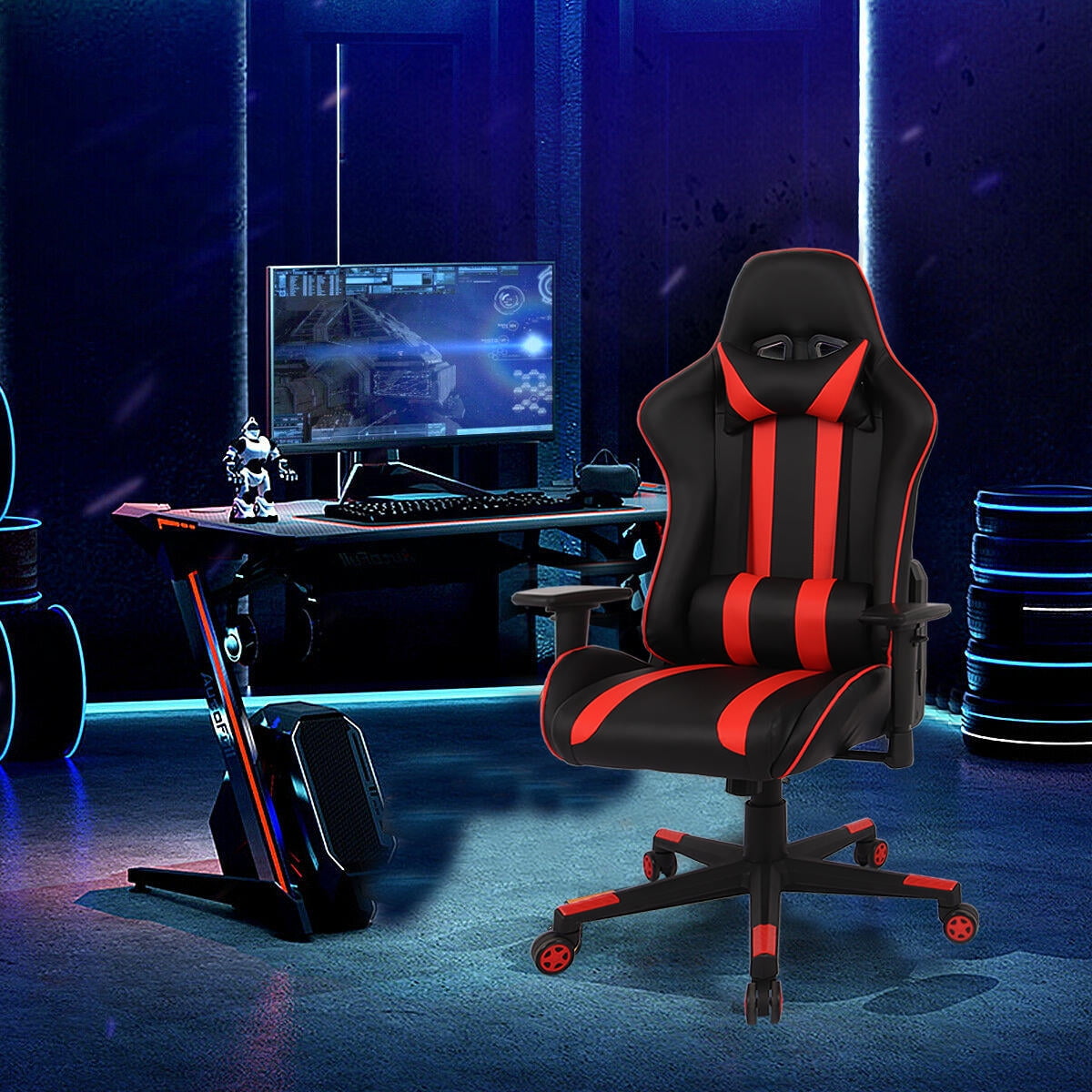 High-Back Reclining Racing Gaming Chair with removable Lumbar Support and Headrest, Adjustable ...