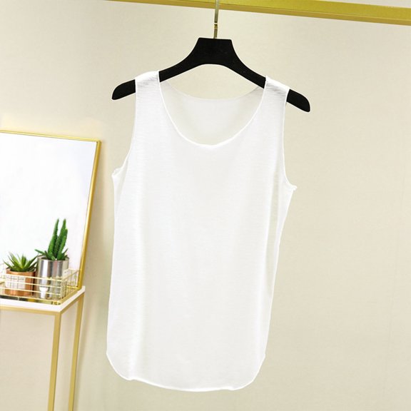 ClodeEU Women's Tank Tops, Basic Double Lined Knit Tank Top ,Round Neck Cute Summer Sleeveless Cami White,Womens Plus L