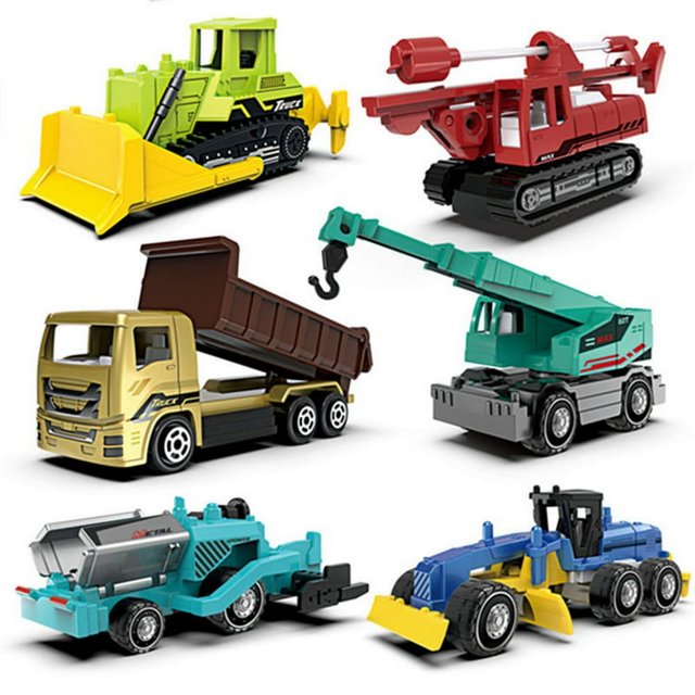 1 64 Alloy Engineering Car with Gift Box Excavator Forklift Stacking Machine Forklift Road Press 6/8 Pcs