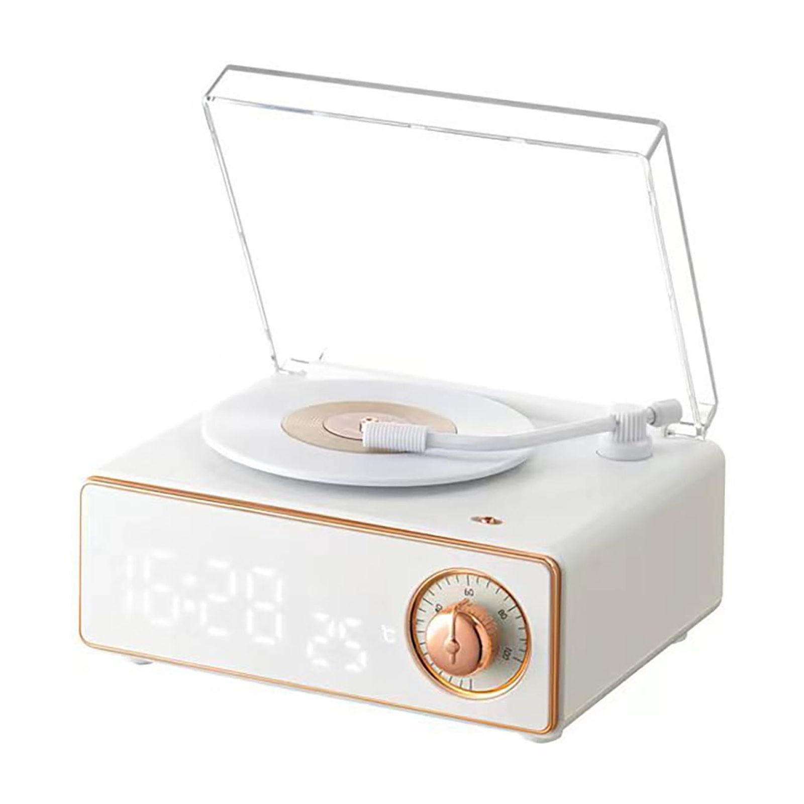 Foqnuq Vintage Bluetooth Speaker Alarm Clock Mini Portable Player Wireless Charging Retro Phonograph Audio for Travel Outdoor Home Use