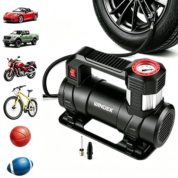Windek Tire Inflator Portable Air Compressor, 120psi, 120V AC Portable Electric Air Pump for Car Tires, Bicycles, Motorcycle, Sports Balls