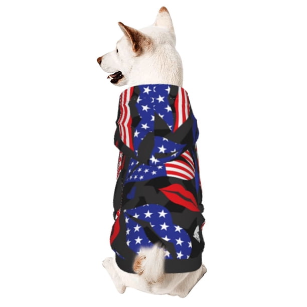 Fotbe American With Lips Sudadera con Estampado para Perros Pequeños – Suéter con Capucha para Mascotas, Tela Suave de Forro Polar con Bolsillo-X-Small