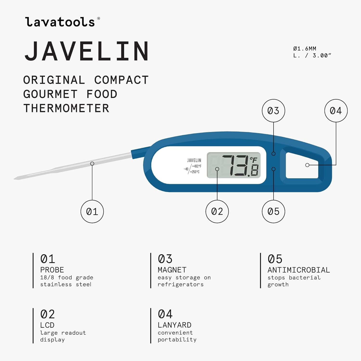  Lavatools PT12 Javelin Ultra Fast Digital Instant Read Meat  Thermometer for Grill and Cooking, 2.75 Probe, Compact Foldable Design,  Large Display, Splash Resistant – Sambal: Instant Read Thermometers: Home &  Kitchen