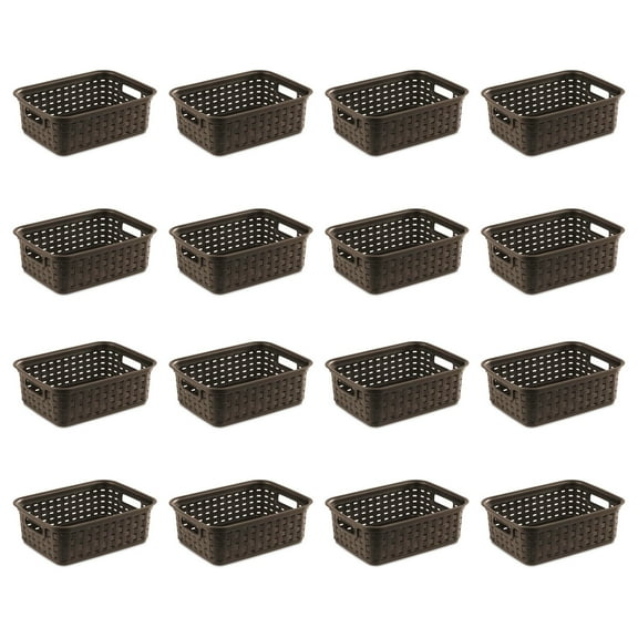 Sterilite 11 Inch Small Weave Storage Organizer Basket, Espresso (16 Pack)