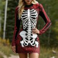 thumbnail image 2 of Xijirk Women Halloween Skeleton Rose Printed Mini Dress Long Sleeve Neck Bodycon Lace Outfit for Cosplay Party Festival Casual Gathering Wear,XXL, 2 of 5