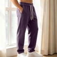 thumbnail image 5 of LODIENY Mens Double Sided Fleece Large Size (S-5XL) Pants Baggy Straight Leg Open Bottom Stretch Drawstring Heavyweight Warm Lounge Sweatpants with Pockets Purple S, 5 of 8
