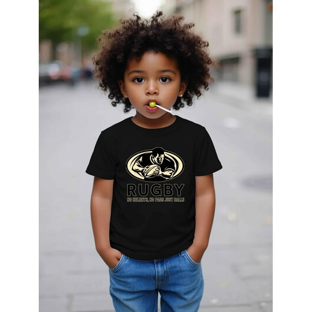Rugby T-shirt - "Rugby Players Only Youngsters' Casual Short-Sleeve T-Shirt - Red with Rugby Player Print, Comfortable Cotton, Round Neck, Summer Sporty Style for Boys and Girls"