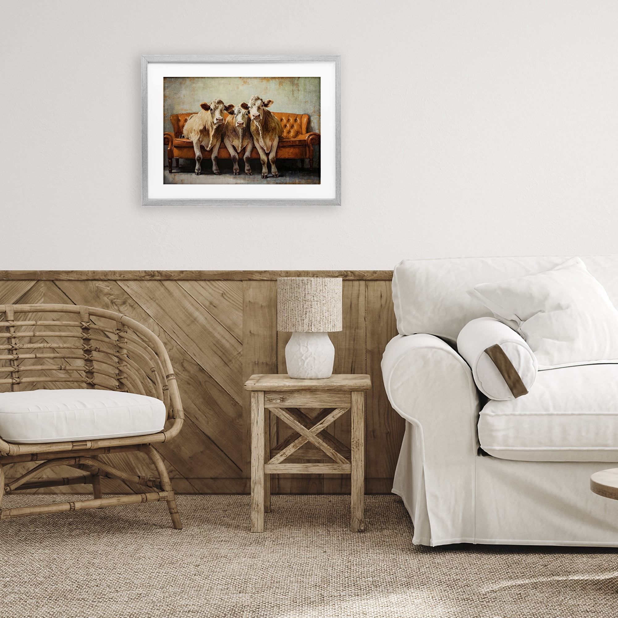 Stupell Industries Cows Just Chillin' Gray Framed Print Under Glass, design by Tina LeCour