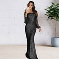 thumbnail image 6 of Quixlent Women Prom Dress Tassel Sleeves Sheath Slim Fit V Neck Solid Color Sequin Fishtail Hem Evening Dress Cocktail Party Maxi Dress, 6 of 8