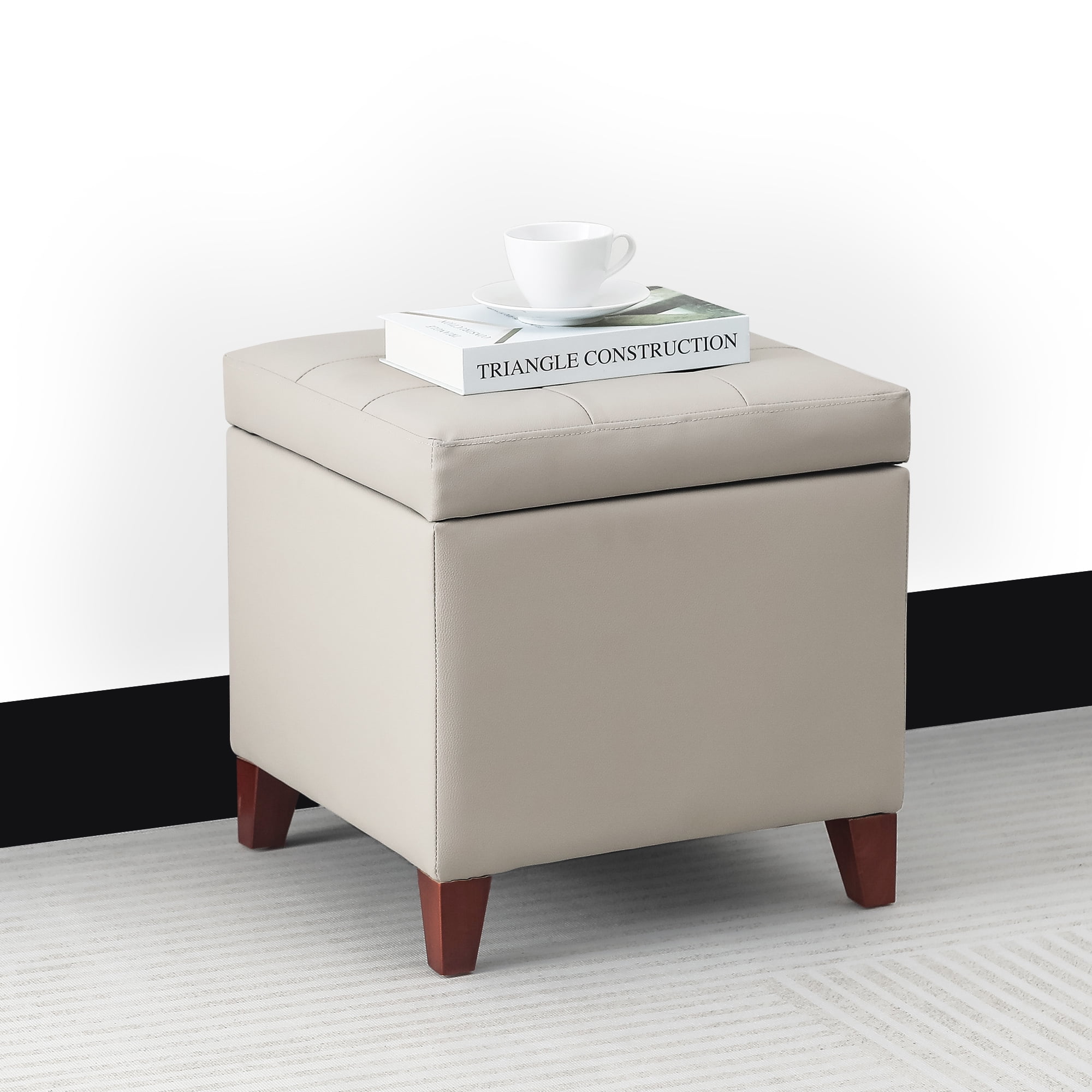 Joveco Leather Square Storage Ottoman Footstool Bench Foldable Storage