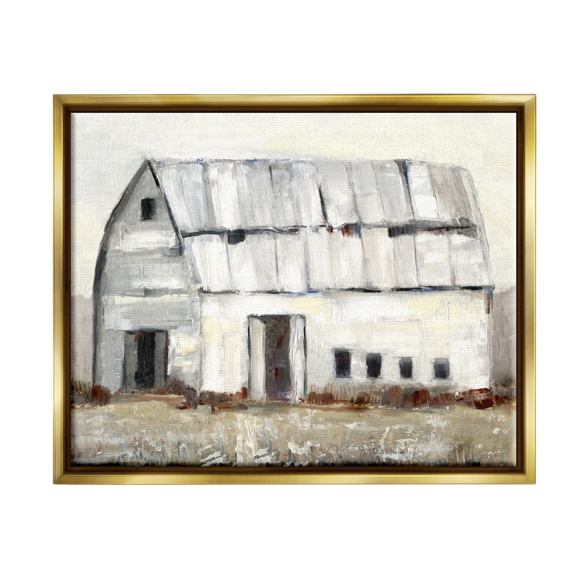 Stupell Industries Rustic White Barn Among Countryside Nature Grasses Painting Metallic Gold Floating Framed Canvas Print Wall Art, Design by Sally Swatland