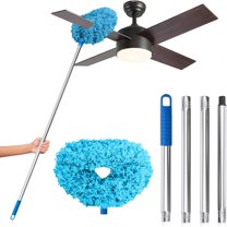 CCWADH Ceiling Fan Cleaner Duster, Reusable Microfiber Duster with Extension Pole, Max 55" Fan Blade Cleaner, Removable Dusters for Cleaning Walls Bookshelves Door Window Top, Blue