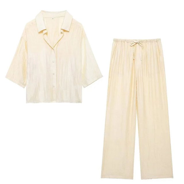 Conjunto de camisa y pantalones holgados de Jacquard para mujer, conjunto informal con estampado elegante, a la moda, para primavera y verano, novedad de 2024