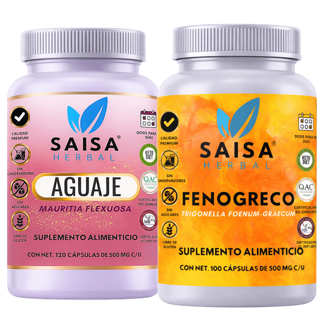 Aguaje 120 Cáp Y Fenogreco 100 Cáp Saisa Herbal Sabor Sin sabor