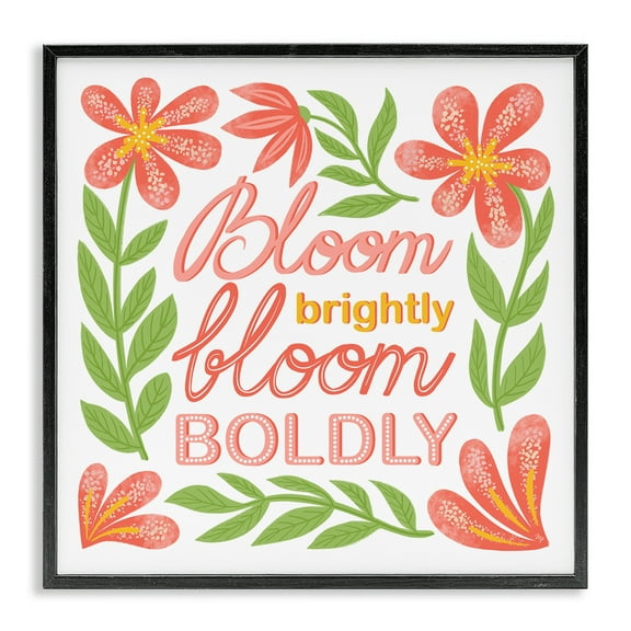Stupell Industries Bloom Brightly Flower Border Plants & Flowers Painting Black Framed Art Print Wall Art, 12 x 12