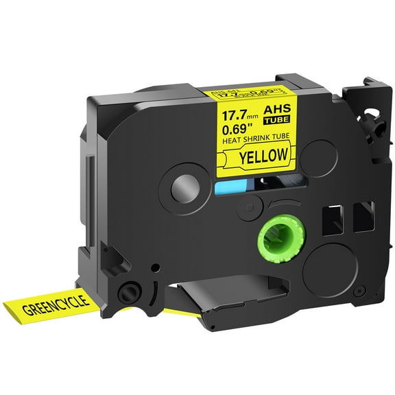 GREENCYCLE 1PK Compatible for Brother P-touch HSE-641 HS-641 HSe641 HS641 17.7mm 0.69" Black on Yellow Heat-shrink Label Tape