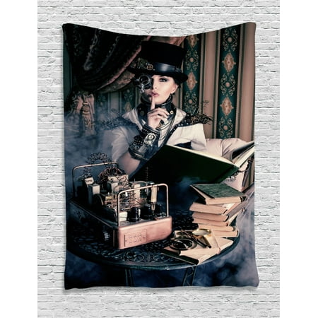 Fashion Lady Photo (Gothic Decor Wall Hanging Tapestry, Portrait Of Steampunk Woman With Medieval Vintage Style Outfit Historic Fashion Art Photo, Bedroom Living Room Dorm Accessories, By)