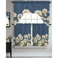 thumbnail image 3 of Daisy Kitchen Curtain and Valance Set 3 Pieces,Rod Pocket Short Tier Curtains 24 Inch Length,Spring Floral Summer Botanical Elegant Navy Blue Swag Topper Small Window Treatment for Cafe Bathroom, 3 of 6