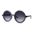 thumbnail image 2 of Womens Full Rhinestone Wizard Round Circle Lens Plastic Sunglasses Black Lavender Smoke, 2 of 4
