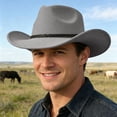 thumbnail image 2 of SRZYMJ Classic Wool Fedora Hat with Leather Band Roll Up Wide Brim Western Cowboy Hat for Men Women, 2 of 4