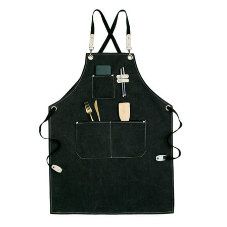 

greenhome Work Apron Pocket Design Comfortable Wearing Faux Leather Shoulder Strap Good Air Permeability Classify Place Small Items Anti-dirty Soft Vintage Style Haircut Apron Home Supplies