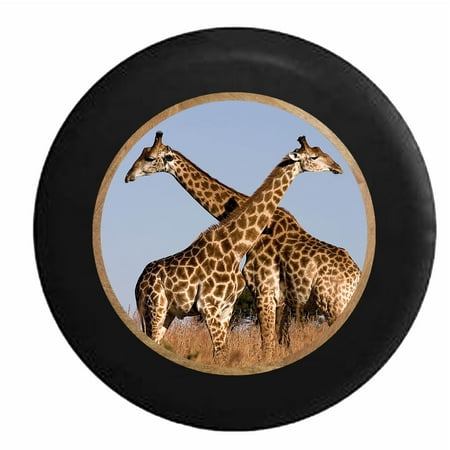 Giraffe Couple in the African Sahara  Jeep RV Camper Spare Tire Cover Black 27.5
