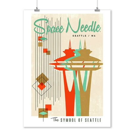 The Space Needle - Simple Block Color - Mid Century Modern Graphic Design - Lantern Press Artwork (9x12 Art Print, Wall Decor Travel