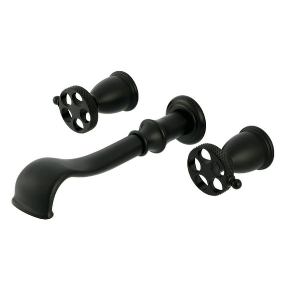 Kingston Brass KS5020RKX Webb Two-Handle Wall Mount Roman Tub Faucet with Knurled Handle, Matte Black