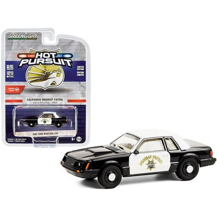 PACK OF 2 - "1982 Ford Mustang SSP Black and White CHP California Highway Patrol"" ""Hot Pursuit"" Series 36 1/64 Diecast Model Car by Greenlight"""