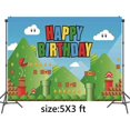 thumbnail image 2 of Pancarta de fondo de feliz cumpleaños YONGSHENG de Super Bros Mario 5 X 3 pies decoraciones de suministros para fiestas de videojuegos, 2 of 5