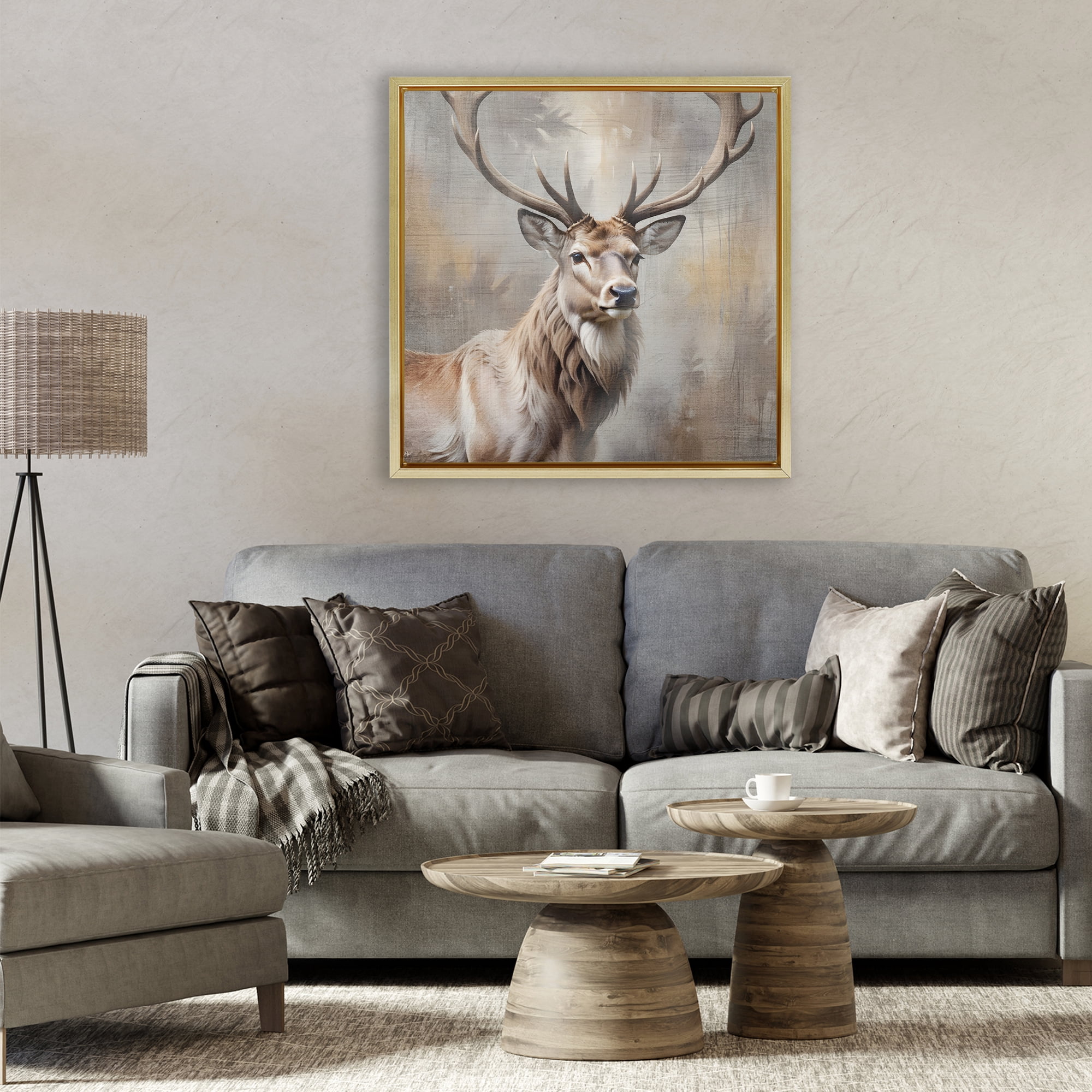 Stupell Industries Rustic Stag with Majestic Glance Gold Framed Floater Canvas Wall Art, design by Susan Arnot