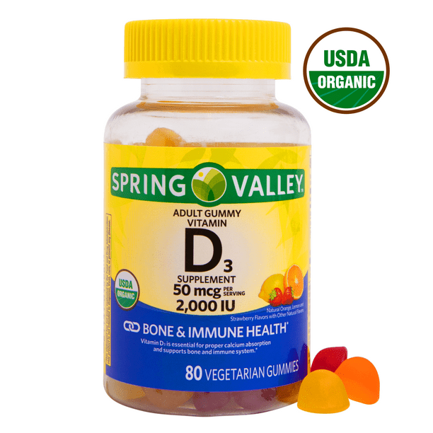 hoffelijkheid Rechtmatig kop Spring Valley Vitamin D3 Gummy, 2000 IU, 80 Ct - Walmart.com