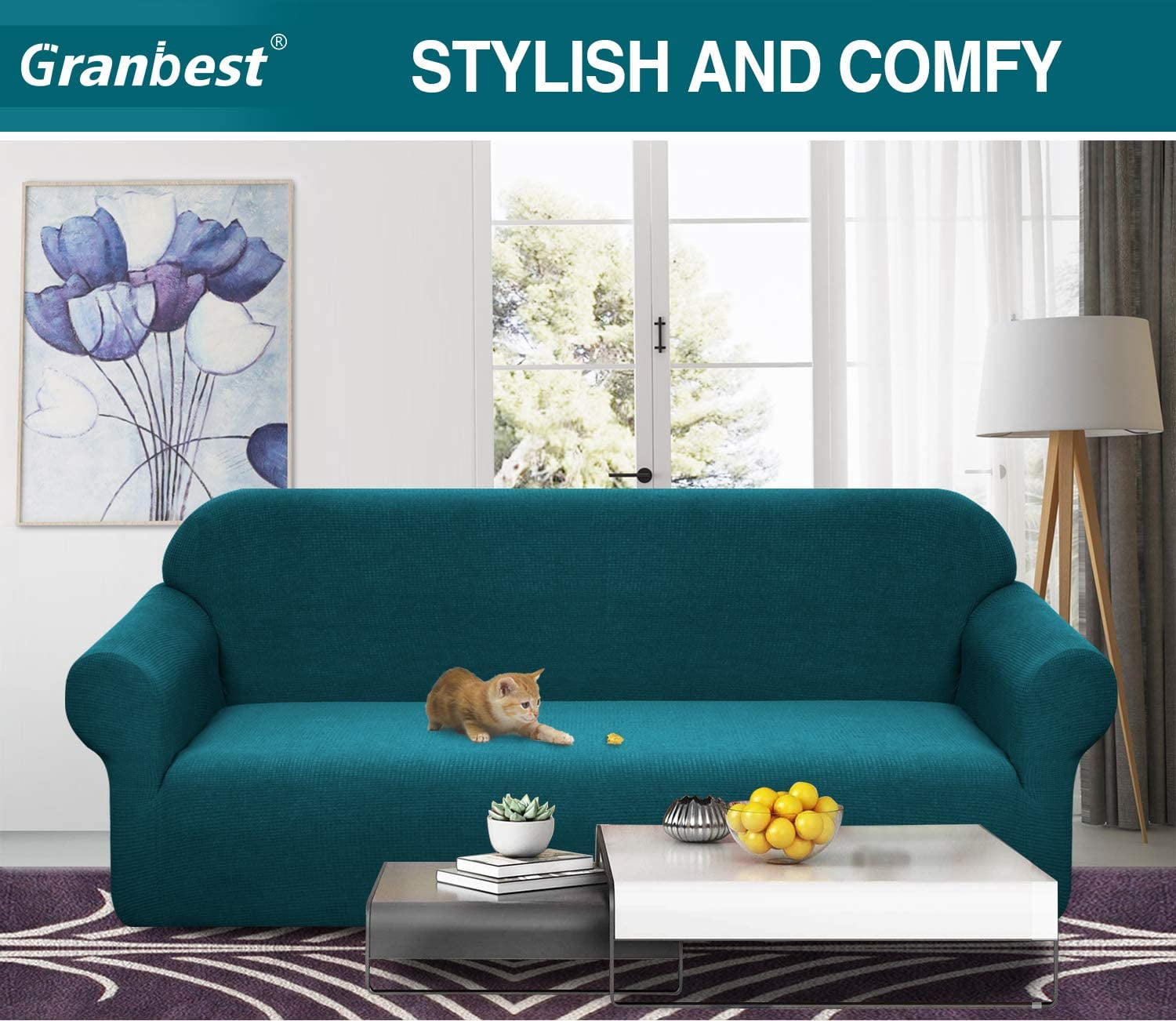 Amerteer Premium Water Repellent Sofa Cover High Stretch Couch Slipcover Super Soft Fabric Couch Cover for Pets Kids Children Dog