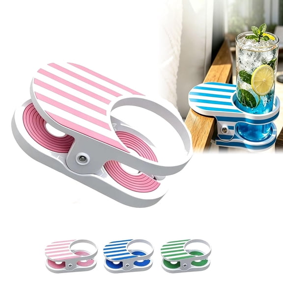 Fountwell Clip On Drink Holder Hanging Cup Holder Clamp for Beach Chair Desk Table Pool