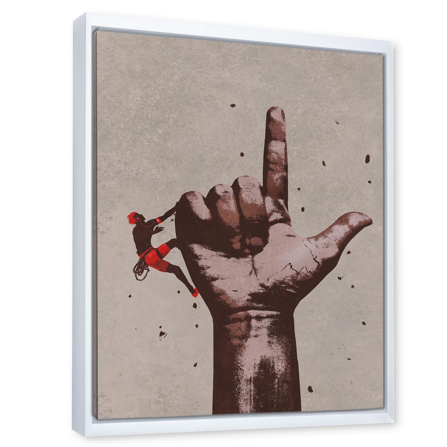 Designart Finger Pointing Up Sign With Climber FLOAT FRAME WALL ART
