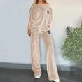 thumbnail image 3 of Cadancy Women Lounge Set Long Sleeve Velvet Soft Off Shoulder Tops Wide Leg High Waisted Pants Comfy Winter Loungewear 2 Piece Outfits Trendy Sweatsuits 2025, 3 of 9