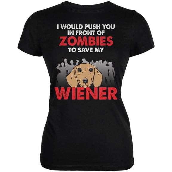I Would Push You Zombies Weiner Black Juniors Soft T-Shirt - 2X-Large