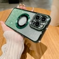 thumbnail image 3 of Sparkling Diamond for iPhone 14 13 12 Pro Max Case Glitter Rhinestone Hollow Out Luxury Plating Silicone Women Girls Phone Cases Cover (Dark Green,for iPhone 14 Pro), 3 of 10