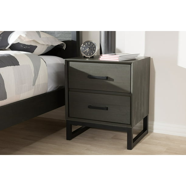 Discover our great selection of nightstands on amazon.com. baxton studio parris rustic grey wood and black metal 2 drawer nightstand