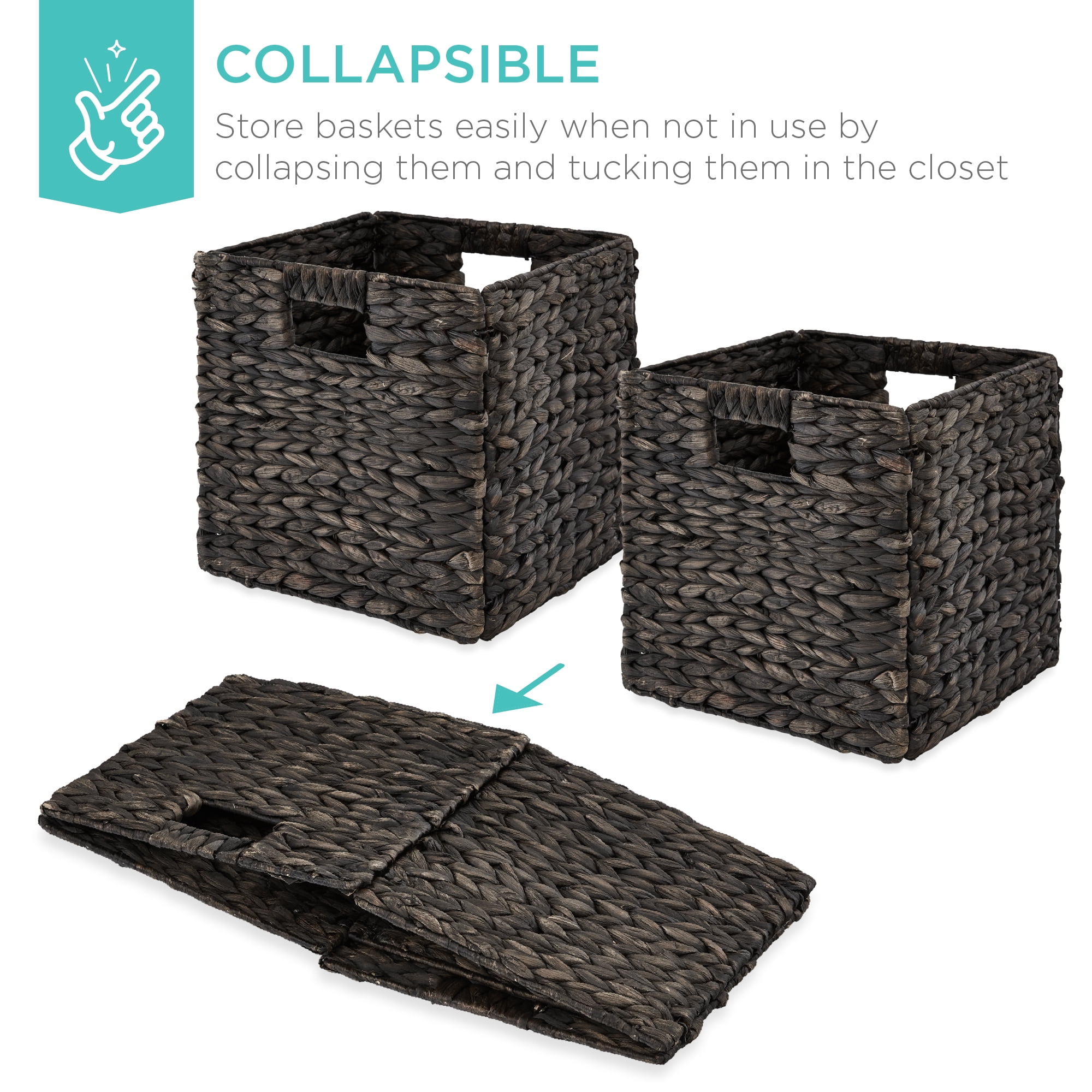 Best Choice Products 10.5x10.5in Hyacinth Storage Baskets, Set of 5 Multipurpose Collapsible Organizers - Black