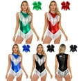 thumbnail image 2 of Womens Metallic Samba Tango Latin Dance Fringed Bodysuit Shiny Sequins Sleeveless Tassel Leotard Woman Cheerleading Costumes, 2 of 7