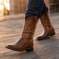 thumbnail image 4 of Men's Classic Western Cowboy Boots - Square Toe Leather-Look Pull-On Riding Boots with Embroidered Shaft & Low Heel for Daily Wear, Country Concerts, and Work, 4 of 6