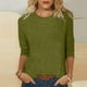 thumbnail image 3 of Blusas Umfun para mujer, cuello redondo liso, manga 3/4, blusa informal versátil, verde militar, talla S, 3 of 5