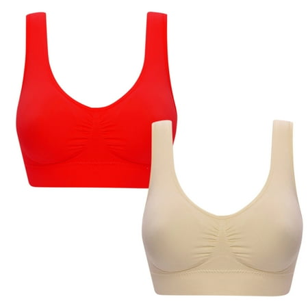 miqiqism 2 PCS Women Comfortable Anti-Saggy Breasts Bra  Ultra-Thin Comfort Bra Wireless Bras for Women  Full Coverage Yoga Bra Red 5X-Large