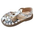 thumbnail image 5 of Girls Gladiator Fisherman Sandals Closed Toe Cutout Strappy Toddler Kids Summer Flat Shoes Lightweight Soft Sole Casual Beach Shoes Silver 11 Little Kid, 5 of 5