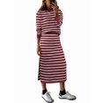 thumbnail image 4 of Conjuntos de 2 Piezas de Falda para Mujer, Moda de Otoño, Suéter A Rayas, Vestido Midi de Punto, Ropa de Salón, Viajes, Ropa de Invierno. Rojo y L, 4 of 10