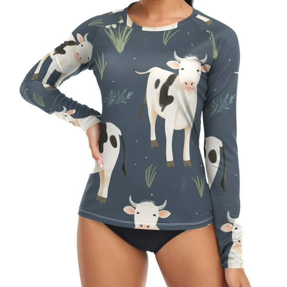ALAZA Womens UPF 50 Rash Guard Cow on Grass Long Sleeve UV Protection Sun Shirts Tops M