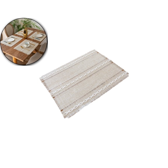 VQPeo Thick Linen Tassel Placemat, Insulated Table Mat, Elegant Dining Napkin for Everyday Meals and Special Occasions