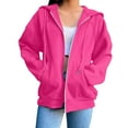 thumbnail image 3 of Women's Solid Color Zip Up Hoodie, Lightweight Fleece Lined Long Sleeve Casual Jacket, Oversized Fall Winter Sweatshirt for Daily Streetwear and Lounge Hot Pink M, 3 of 8